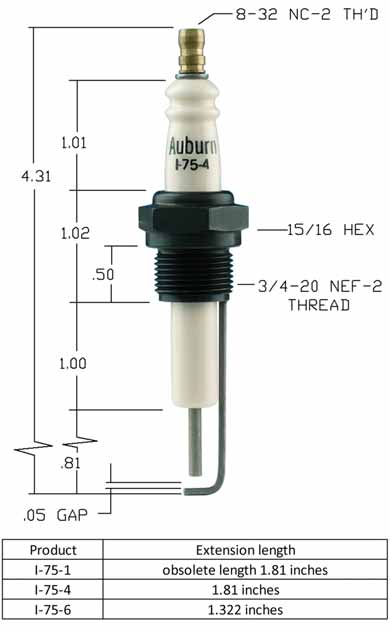 New Auburn Ignition Products  FRS-4-12  High Voltage Spark Plug 